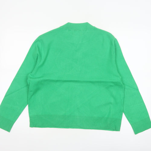 MNG Women Green S Fine Knit Crew Neck Long Sleeve Pullover Jumper