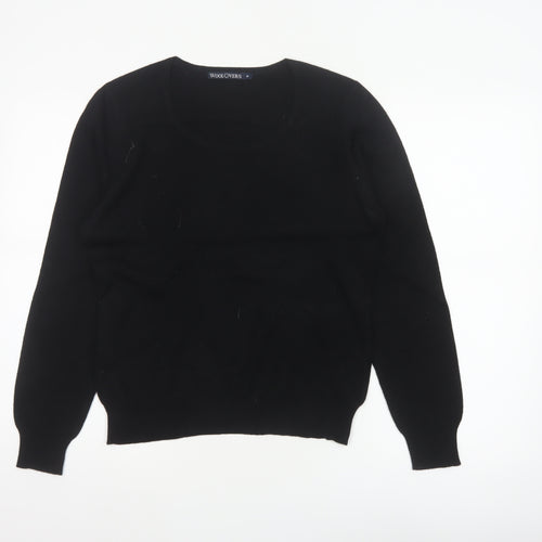 WoolOvers Women’s Black M Merino Cashmere Round Neck Knit Jumper
