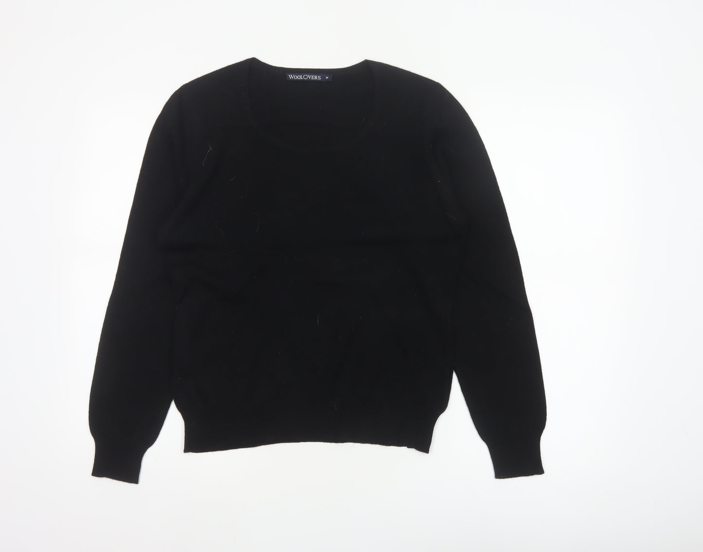 WoolOvers Women’s Black M Merino Cashmere Round Neck Knit Jumper