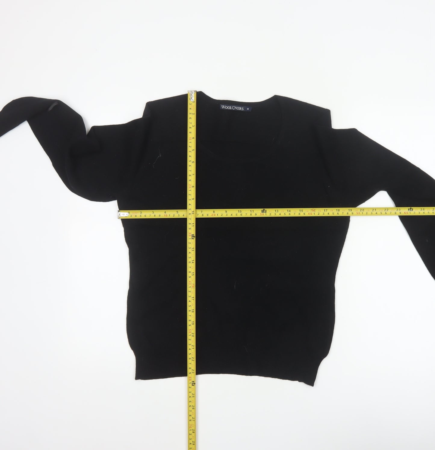 WoolOvers Women’s Black M Merino Cashmere Round Neck Knit Jumper