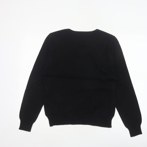 WoolOvers Women’s Black M Merino Cashmere Round Neck Knit Jumper