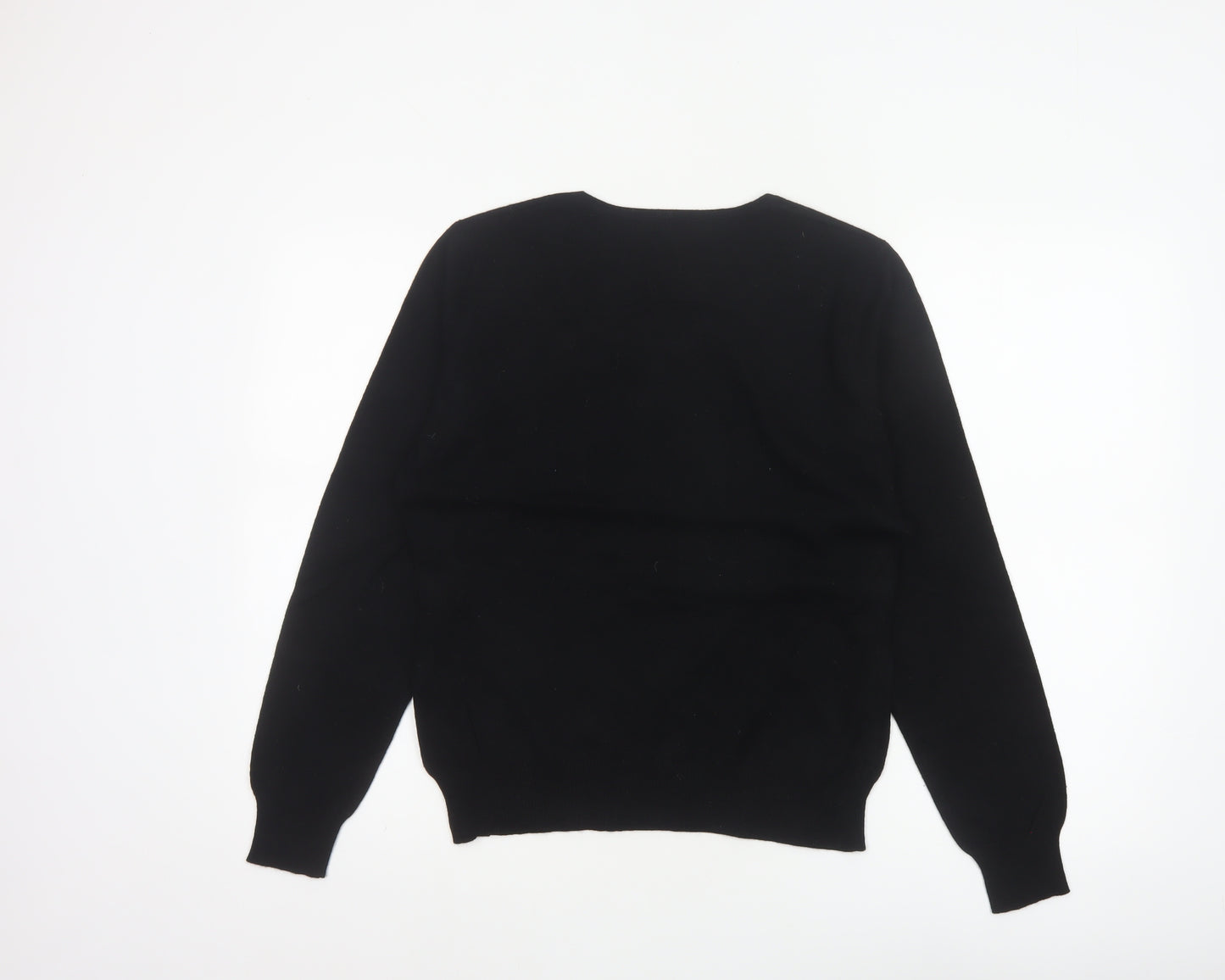 WoolOvers Women’s Black M Merino Cashmere Round Neck Knit Jumper