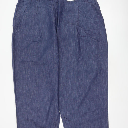 Marks & Spencer Women Blue Size 22 Short Wide Leg Linen Blend Trousers