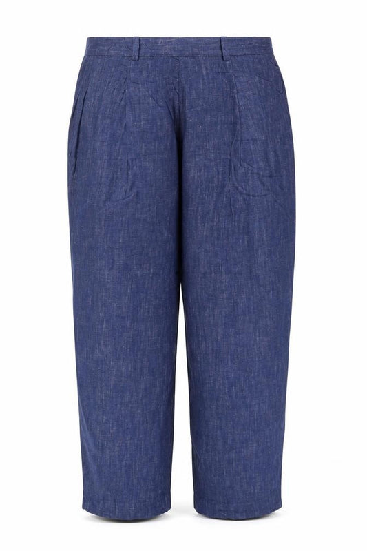 Marks & Spencer Women Blue Size 22 Short Wide Leg Linen Blend Trousers