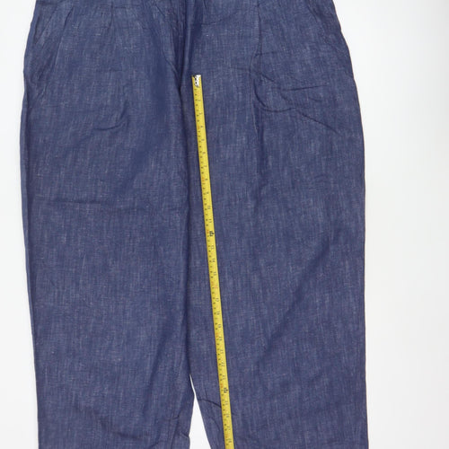 Marks & Spencer Women Blue Size 22 Short Wide Leg Linen Blend Trousers