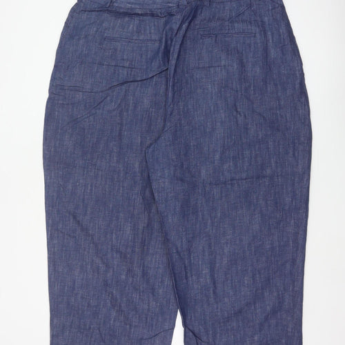 Marks & Spencer Women Blue Size 22 Short Wide Leg Linen Blend Trousers