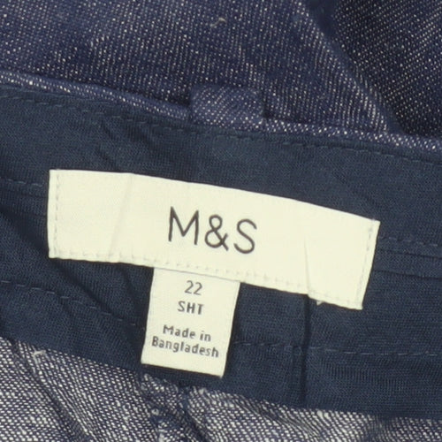 Marks & Spencer Women Blue Size 22 Short Wide Leg Linen Blend Trousers