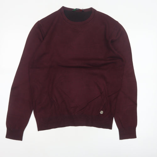 Sartoria Italiana Men’s Red L Crew Neck Pullover Knit Jumper Elbow Patches