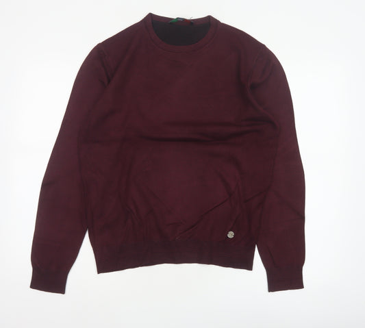 Sartoria Italiana Men’s Red L Crew Neck Pullover Knit Jumper Elbow Patches