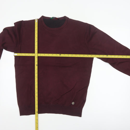 Sartoria Italiana Men’s Red L Crew Neck Pullover Knit Jumper Elbow Patches