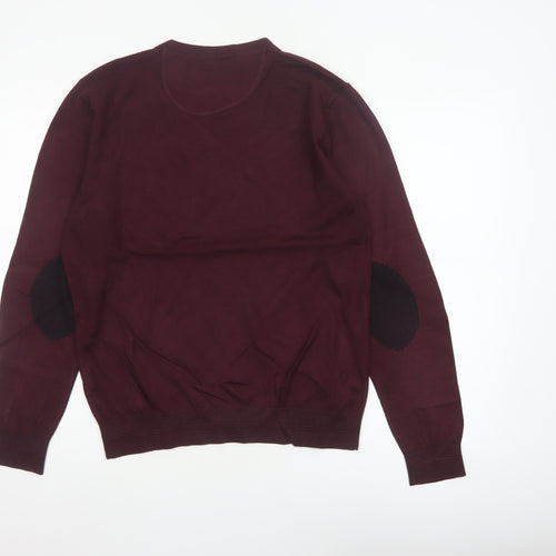 Sartoria Italiana Men’s Red L Crew Neck Pullover Knit Jumper Elbow Patches