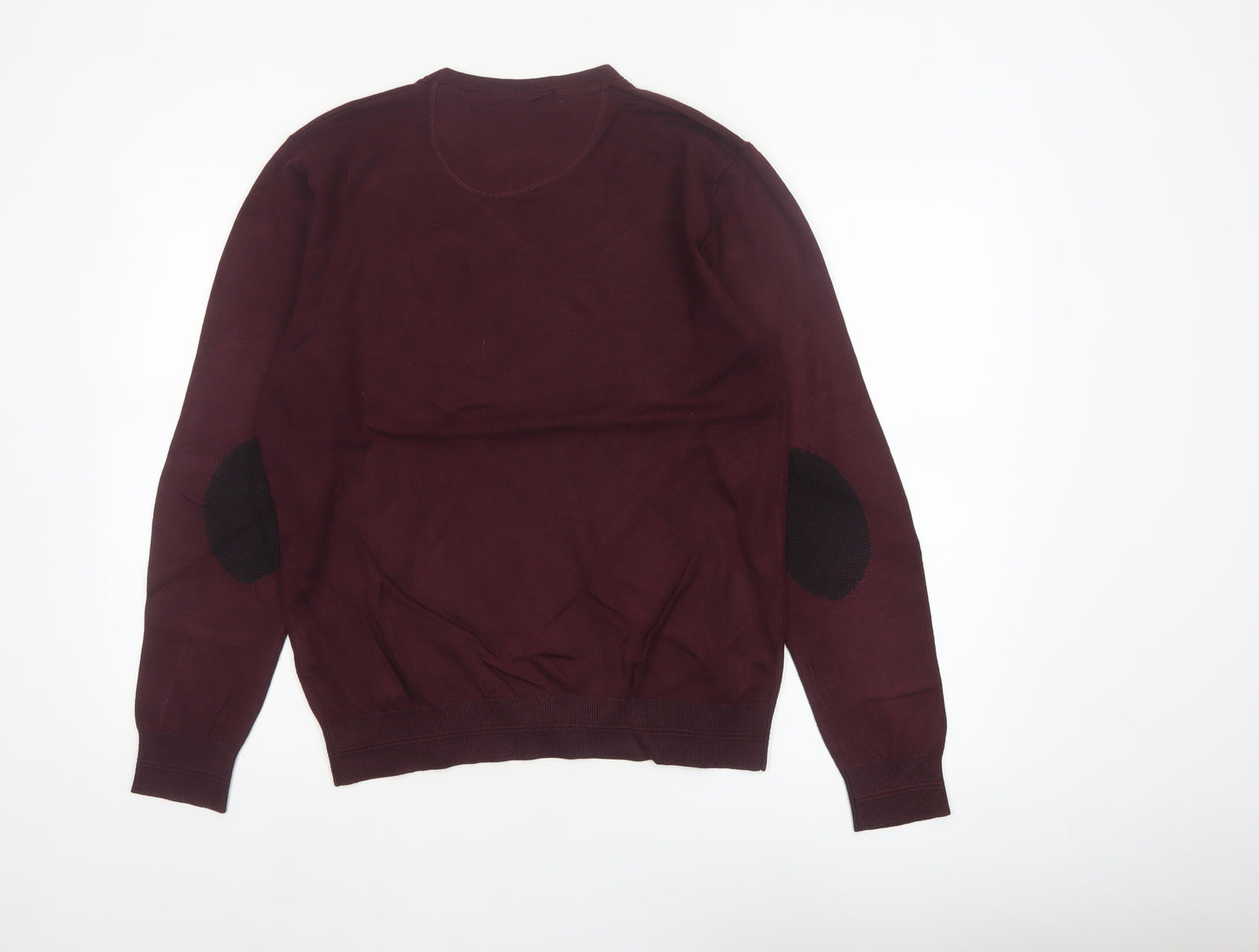 Sartoria Italiana Men’s Red L Crew Neck Pullover Knit Jumper Elbow Patches