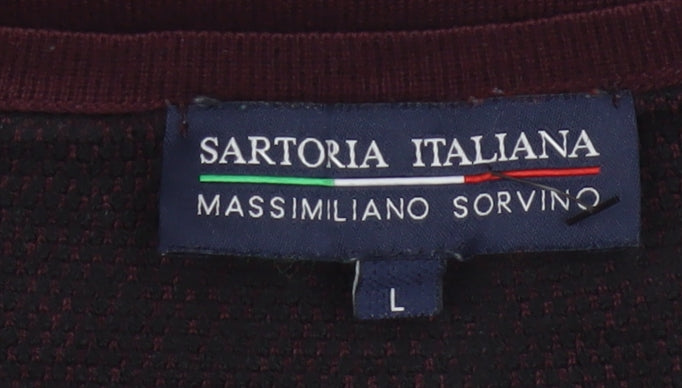 Sartoria Italiana Men’s Red L Crew Neck Pullover Knit Jumper Elbow Patches