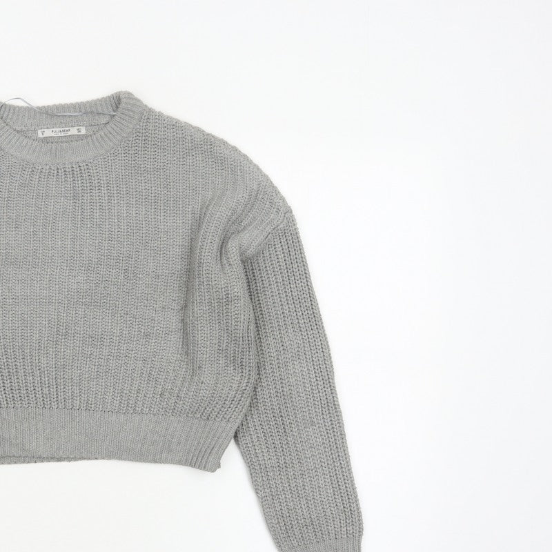 Pull&Bear Women Grey S Chunky Knit Crew Neck Pullover Jumper