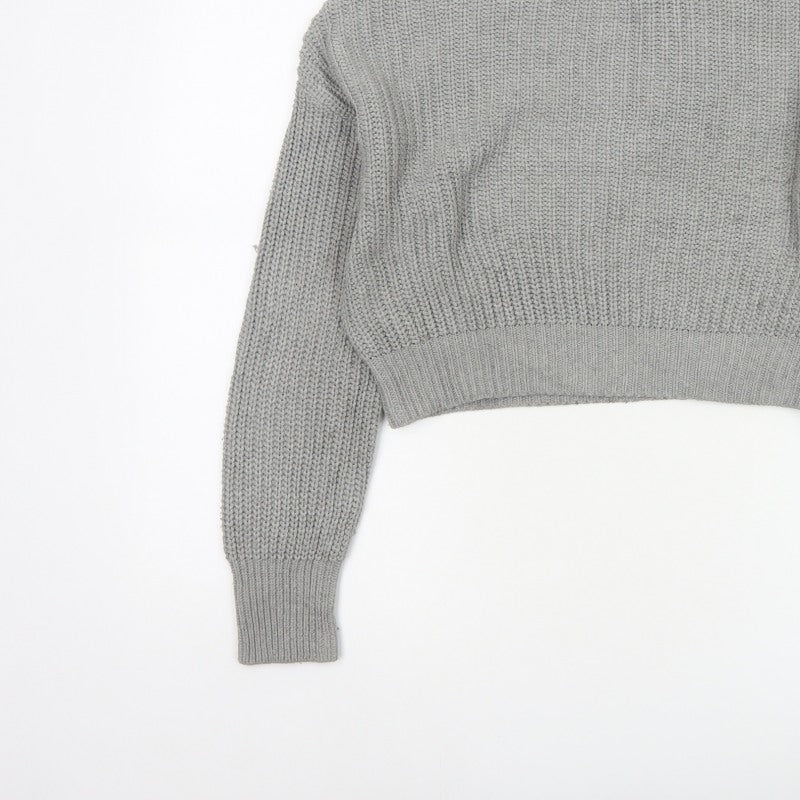 Pull&Bear Women Grey S Chunky Knit Crew Neck Pullover Jumper