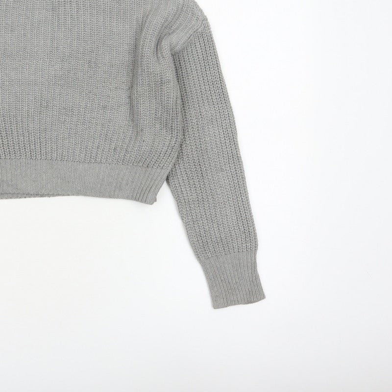 Pull&Bear Women Grey S Chunky Knit Crew Neck Pullover Jumper