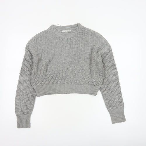 Pull&Bear Women Grey S Chunky Knit Crew Neck Pullover Jumper