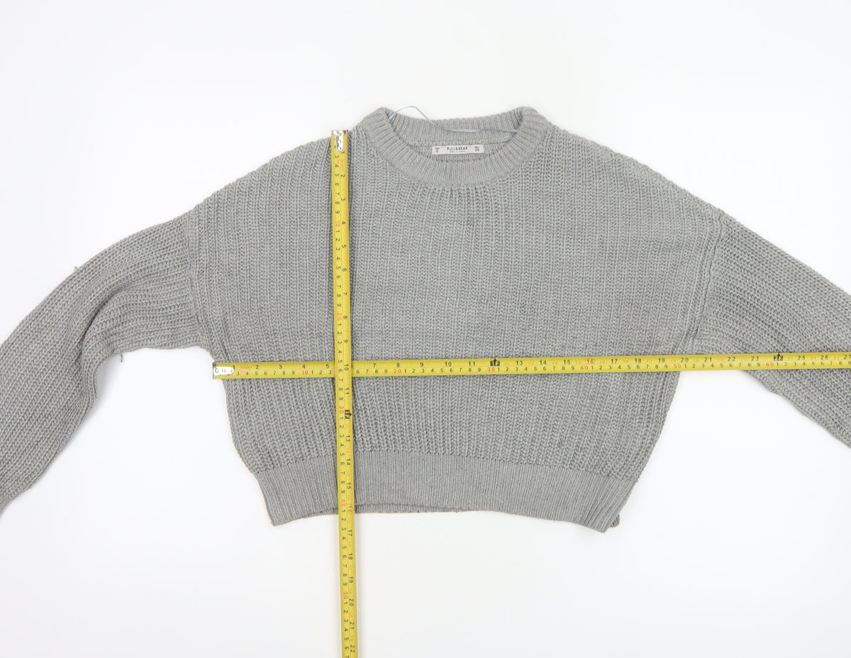 Pull&Bear Women Grey S Chunky Knit Crew Neck Pullover Jumper