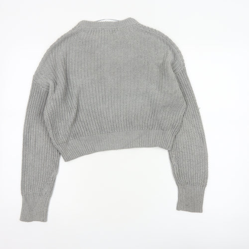 Pull&Bear Women Grey S Chunky Knit Crew Neck Pullover Jumper