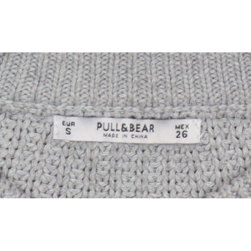 Pull&Bear Women Grey S Chunky Knit Crew Neck Pullover Jumper