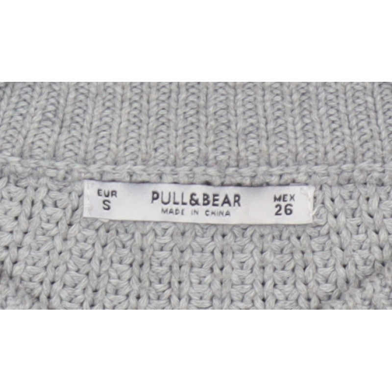 Pull&Bear Women Grey S Chunky Knit Crew Neck Pullover Jumper