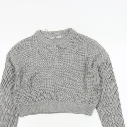 Pull&Bear Women Grey S Chunky Knit Crew Neck Pullover Jumper