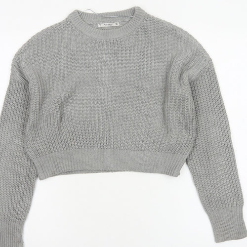 Pull&Bear Women Grey S Chunky Knit Crew Neck Pullover Jumper