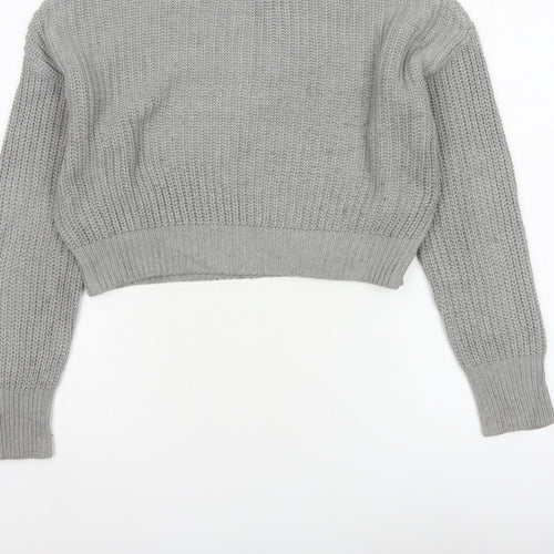 Pull&Bear Women Grey S Chunky Knit Crew Neck Pullover Jumper