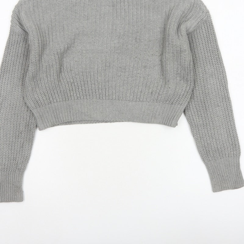 Pull&Bear Women Grey S Chunky Knit Crew Neck Pullover Jumper