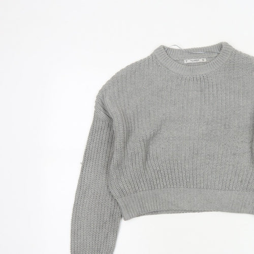 Pull&Bear Women Grey S Chunky Knit Crew Neck Pullover Jumper
