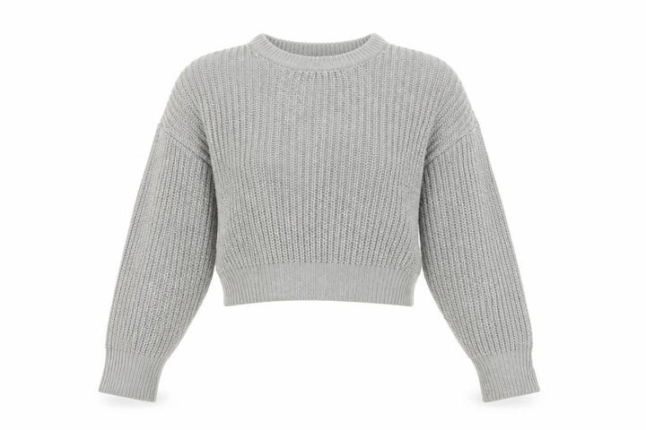 Pull&Bear Women Grey S Chunky Knit Crew Neck Pullover Jumper
