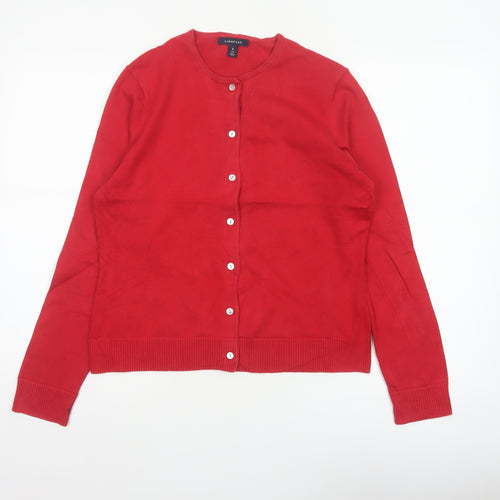 Lands' End Women's Red Size 8 Cotton Knit Button Cardigan