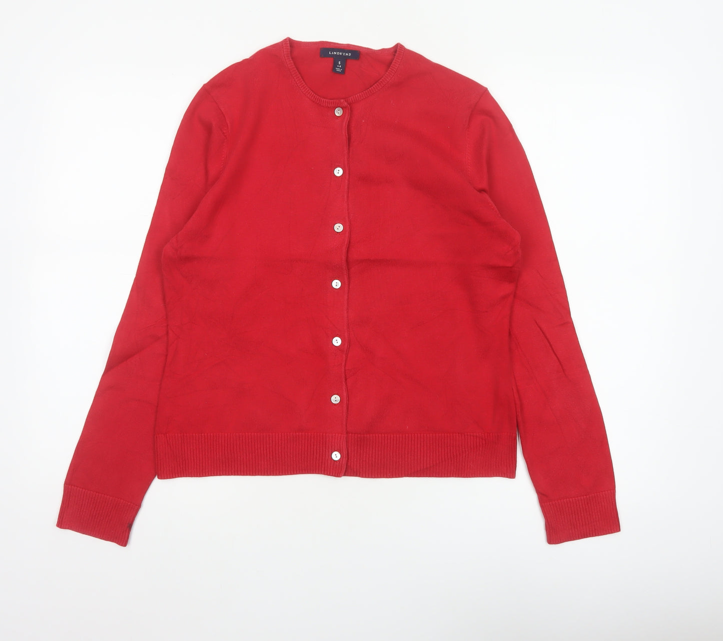 Lands' End Women's Red Size 8 Cotton Knit Button Cardigan
