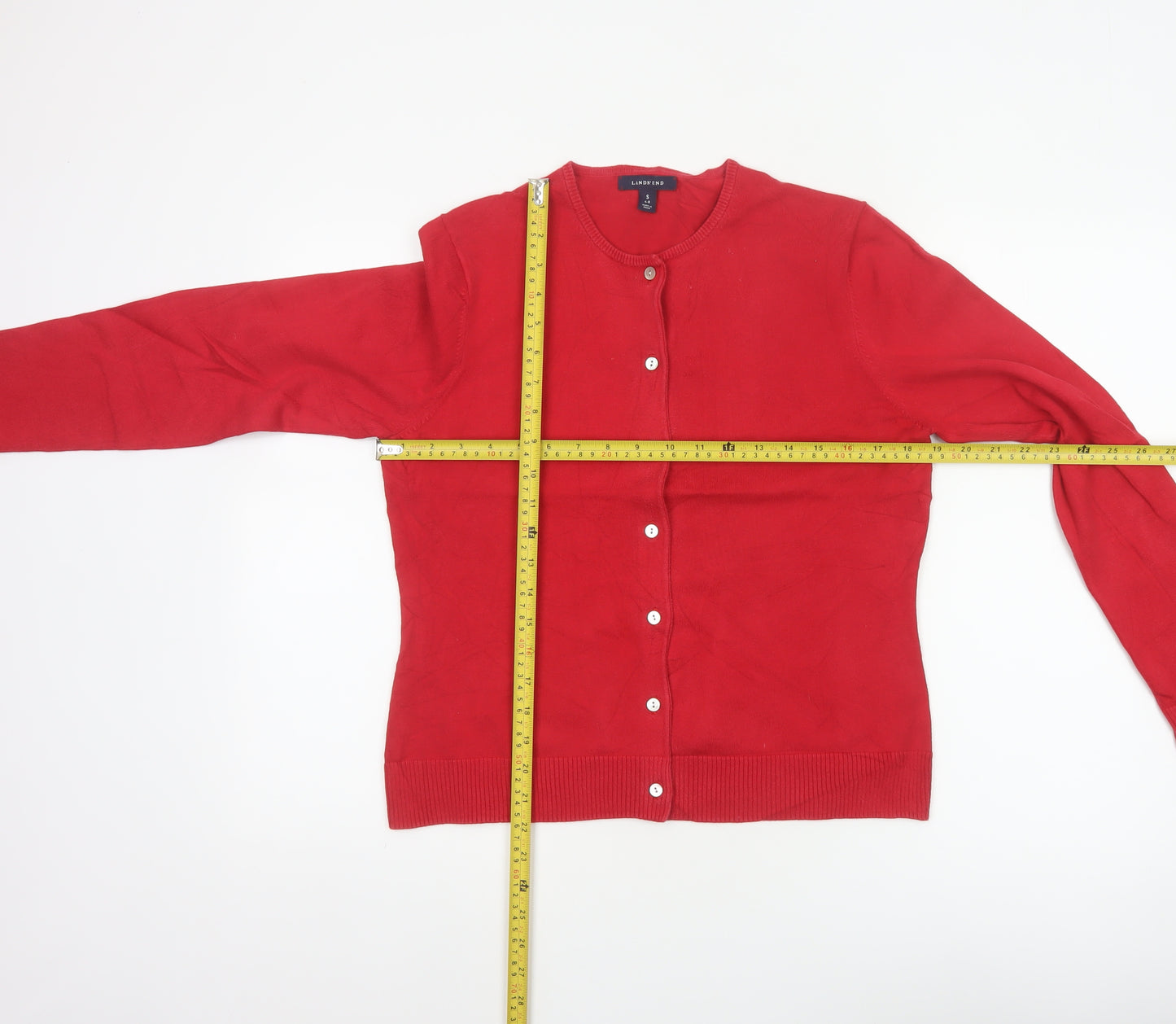 Lands' End Women's Red Size 8 Cotton Knit Button Cardigan