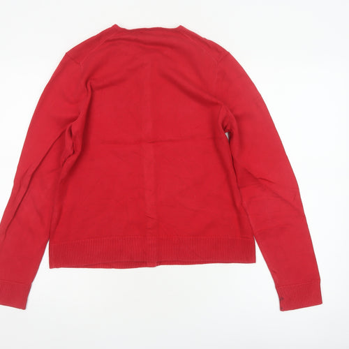 Lands' End Women's Red Size 8 Cotton Knit Button Cardigan