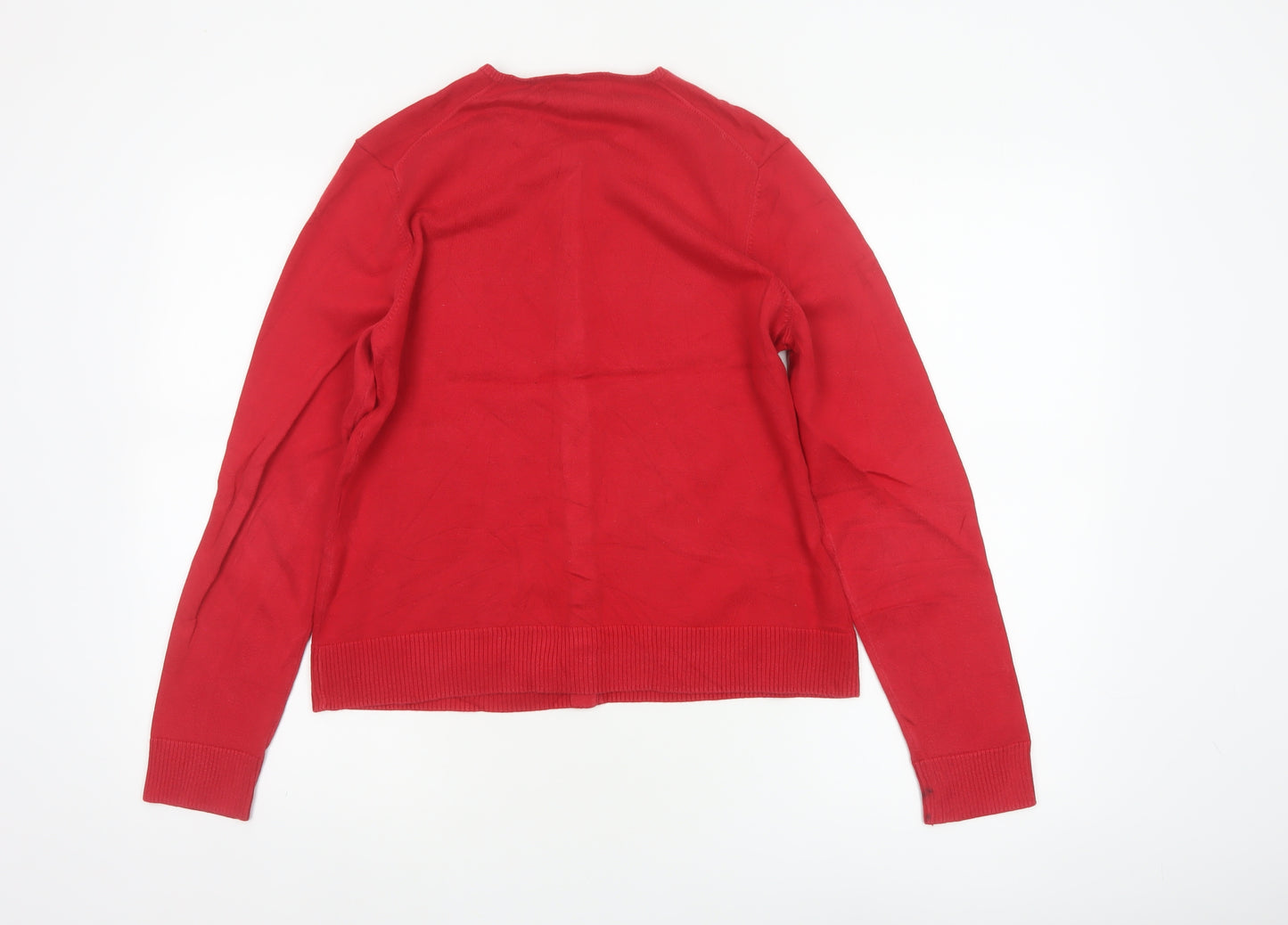 Lands' End Women's Red Size 8 Cotton Knit Button Cardigan
