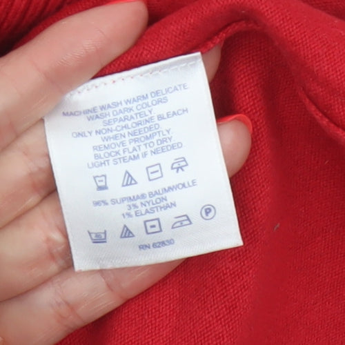 Lands' End Women's Red Size 8 Cotton Knit Button Cardigan