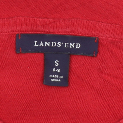 Lands' End Women's Red Size 8 Cotton Knit Button Cardigan