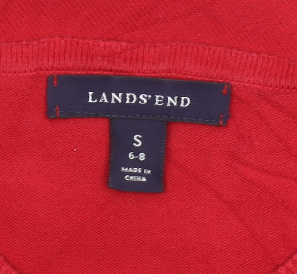 Lands' End Women's Red Size 8 Cotton Knit Button Cardigan