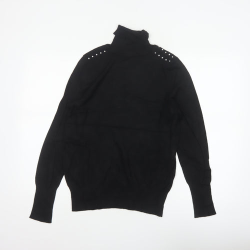 Wallis Women Black UK 12 Roll Neck Studded Knit Pullover Jumper