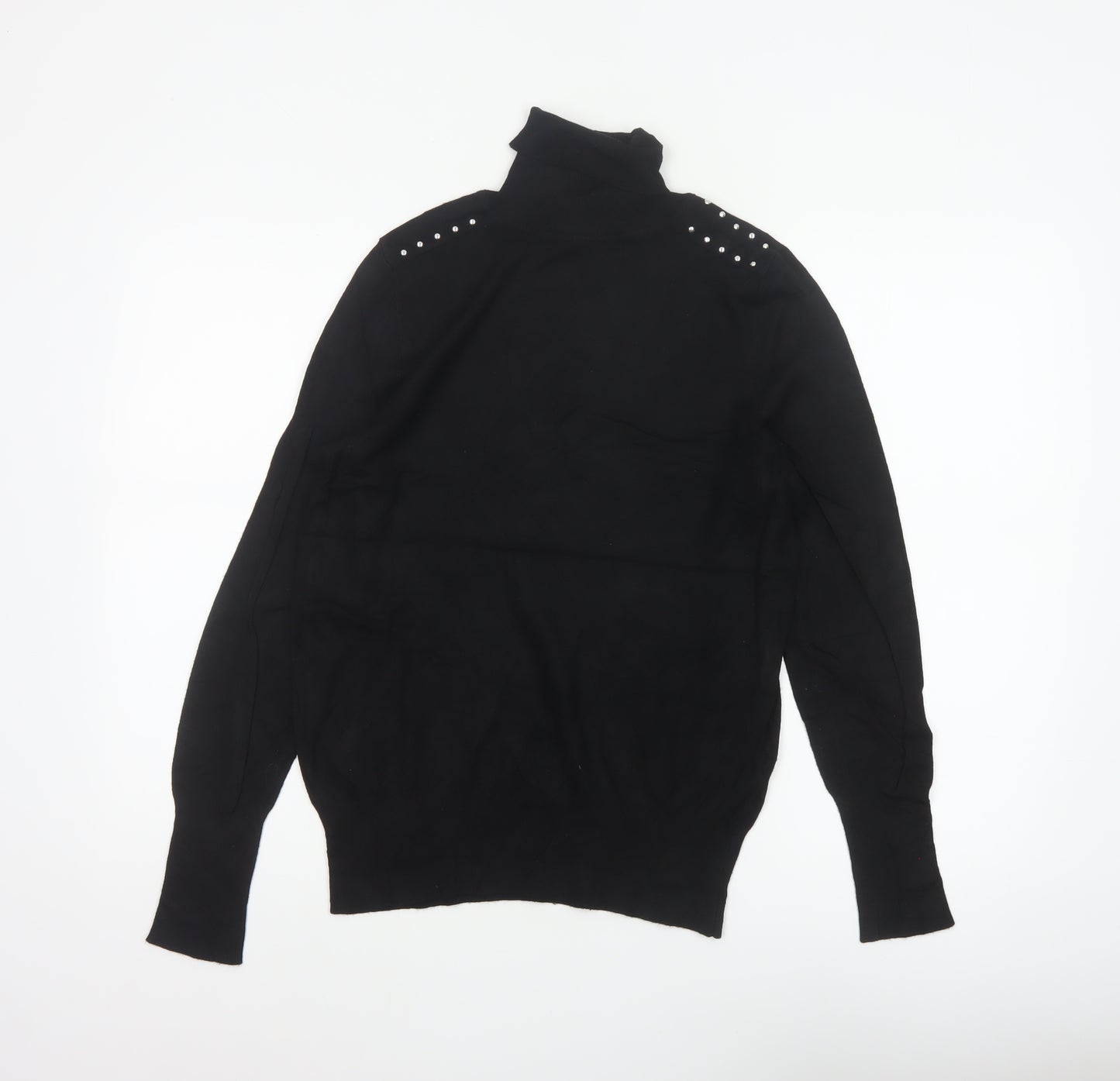 Wallis Women Black UK 12 Roll Neck Studded Knit Pullover Jumper