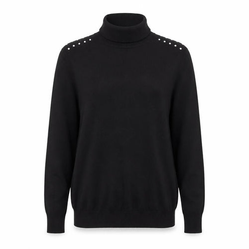 Wallis Women Black UK 12 Roll Neck Studded Knit Pullover Jumper