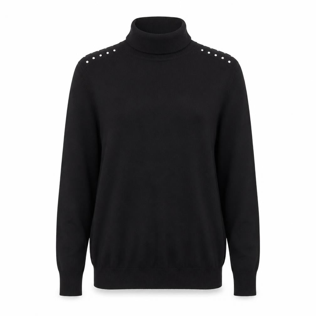 Wallis Women Black UK 12 Roll Neck Studded Knit Pullover Jumper