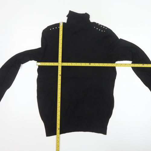 Wallis Women Black UK 12 Roll Neck Studded Knit Pullover Jumper