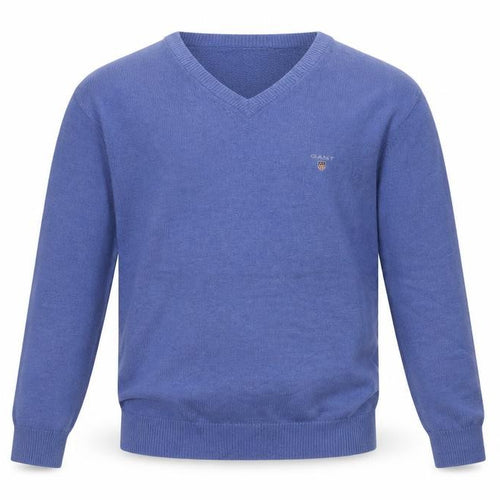 GANT Men’s Blue XL V-Neck Cotton Logo Pullover Jumper Classic Knit