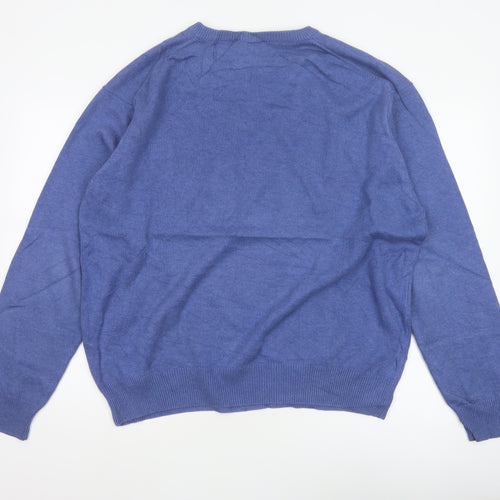 GANT Men’s Blue XL V-Neck Cotton Logo Pullover Jumper Classic Knit