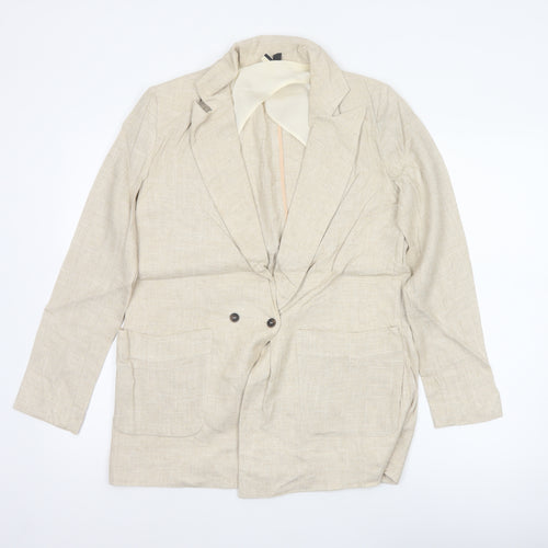 Topshop Women's Beige UK 8 Linen Blend Double-Breasted Blazer Jacket