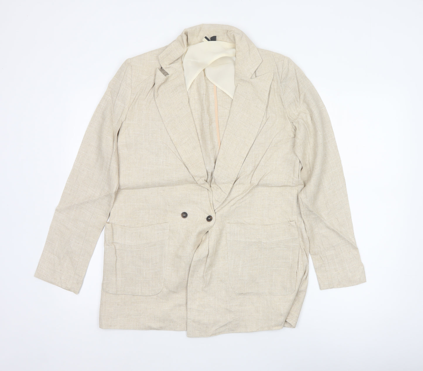 Topshop Women's Beige UK 8 Linen Blend Double-Breasted Blazer Jacket