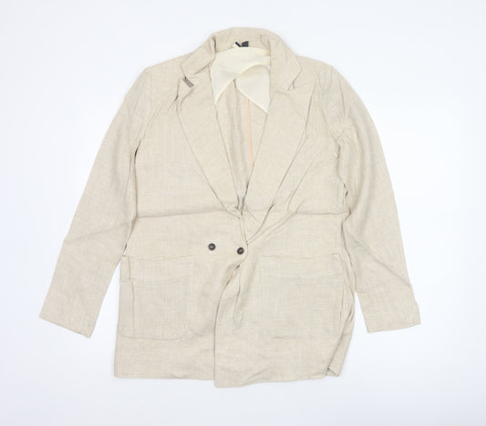 Topshop Women's Beige UK 8 Linen Blend Double-Breasted Blazer Jacket