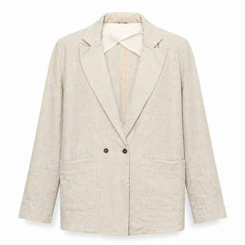 Topshop Women's Beige UK 8 Linen Blend Double-Breasted Blazer Jacket